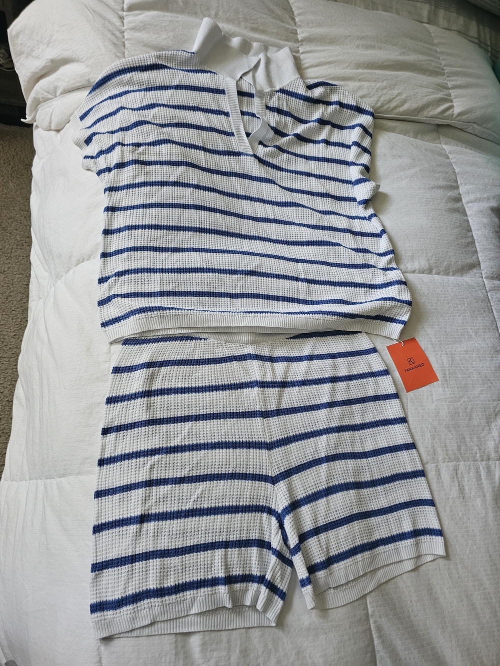 NWT Tankaneo Blue White Striped Knit Cover Up Set Size Large